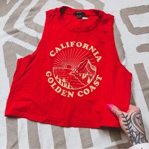 California Golden Coast red distressed crop tank S